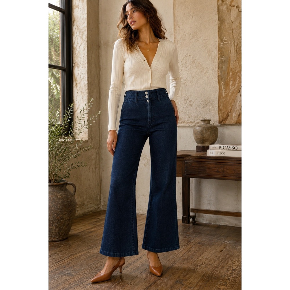 Anthropologie Maeve High-Rise Tailored Flare Jeans Dark Wash Cropped 29